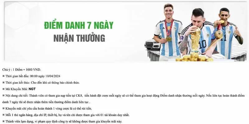 Sự kiện điểm danh nhận quà tặng hàng tuần